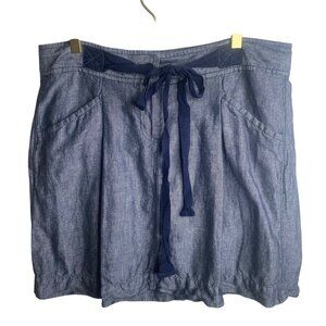 Loft Blue Linen-Blend Skirt Womens Size 8 Gray Knee Length Coastal